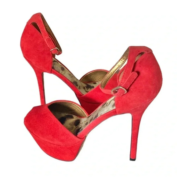 SAM EDELMAN | Marina Round Peep Toe Ankle Strap Red Platform Stilettos Size 9M - Picture 6 of 10